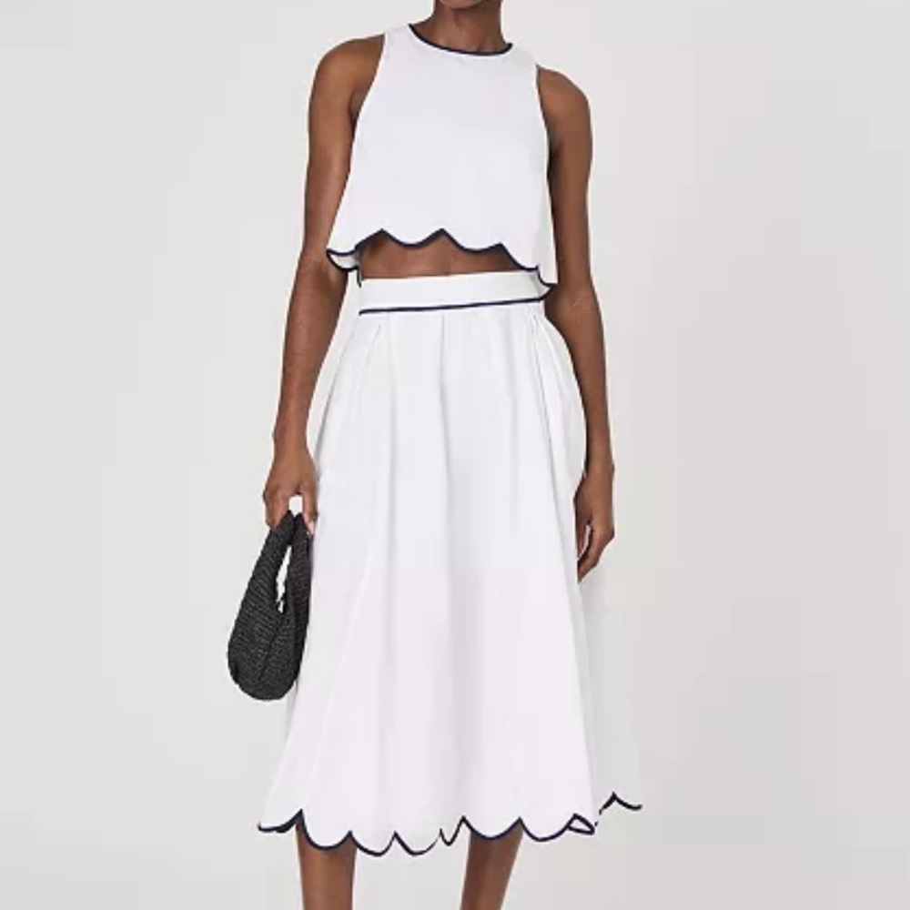 French Connection White and Navy Scalloped Crop Top - Picture 7 of 9